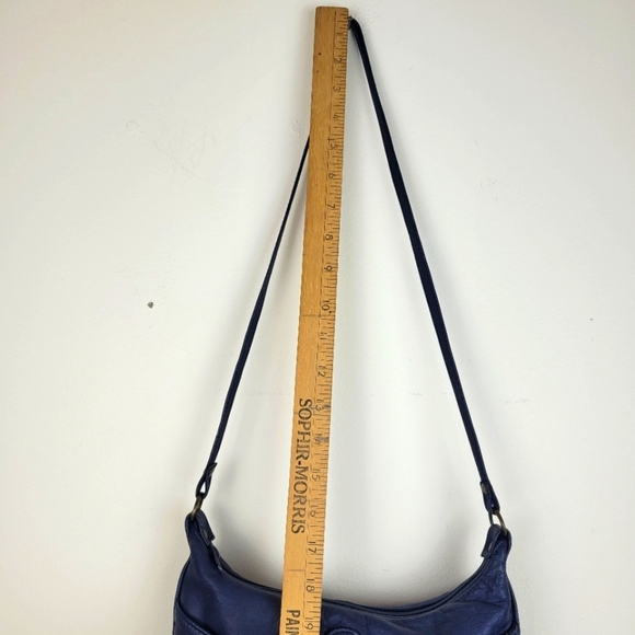 Toni Vintage Navy Leather Cross Body Shoulder Bag 80s Unique Festival Boho Glam - Picture 4 of 11